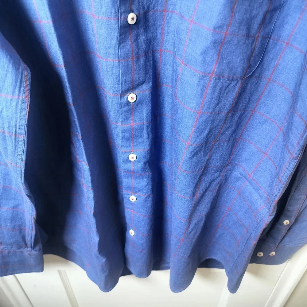Peter Millar Blue Red Windowpane Check Cotton Button Down Shirt Mens Large